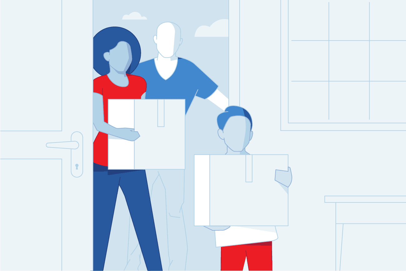 illustration of parents and their child moving into a home